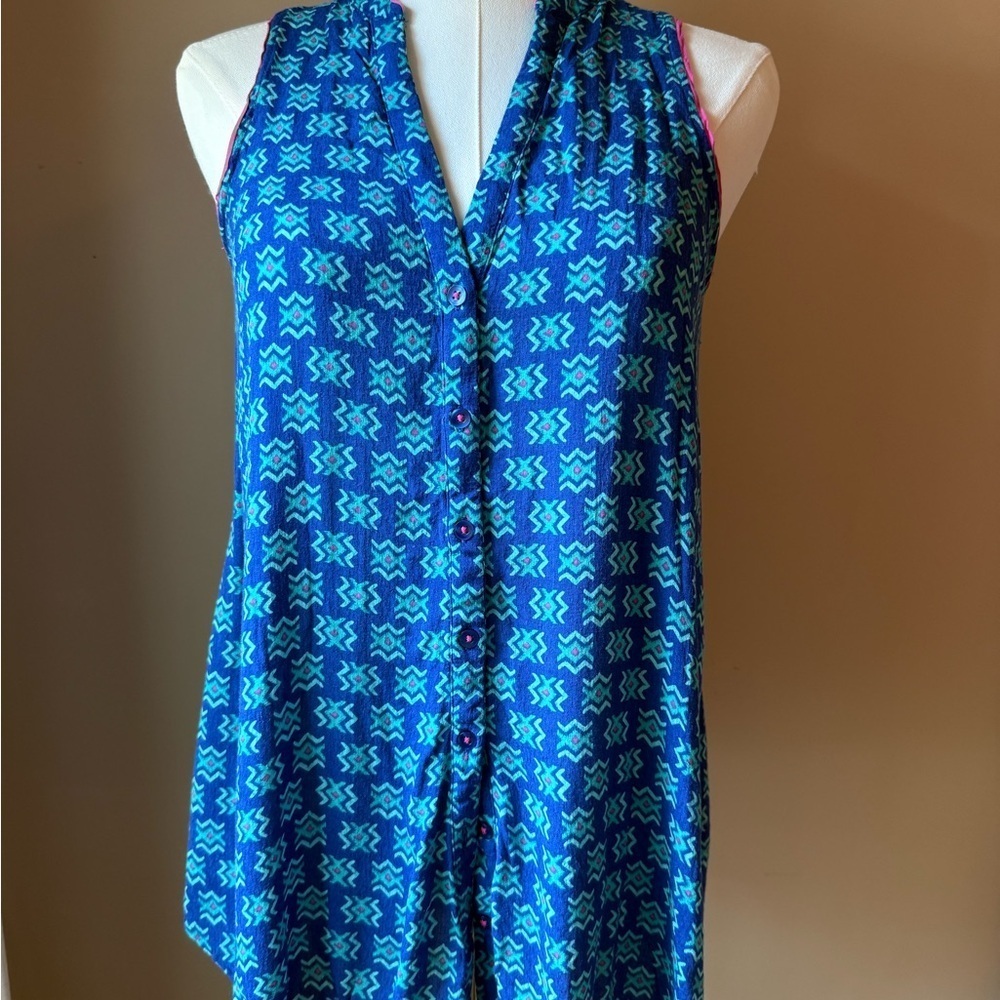 Maeve Blue Button Down Shirt with Mandarin Collar